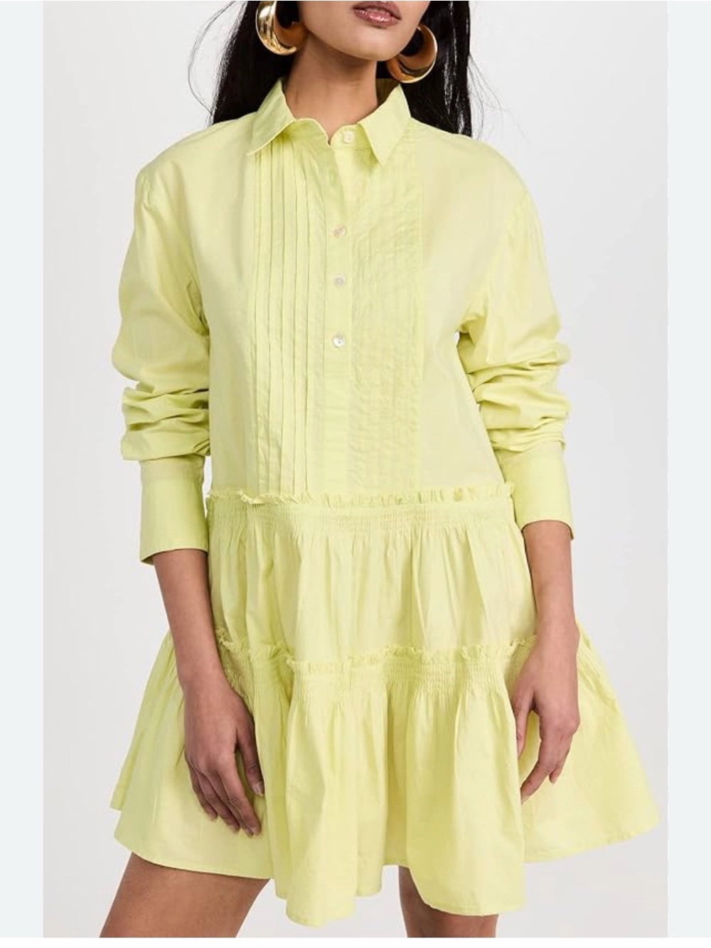 Free People Billie Mini Tiered Shirt Dress in Lemon Yellow